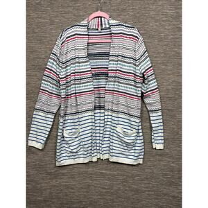 Talbots Open Front Bolero Shrug Stripes Lightweight Long Sleeve White Size XL